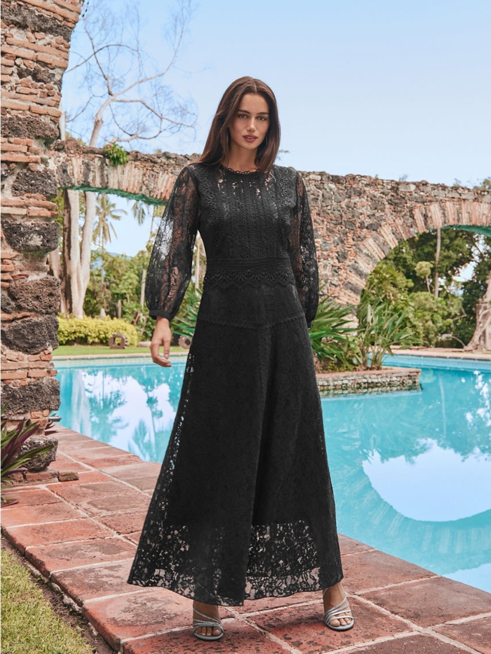Johnny Was Size S Black Lace Puff Sleeve Cotton Blend Boho Dress